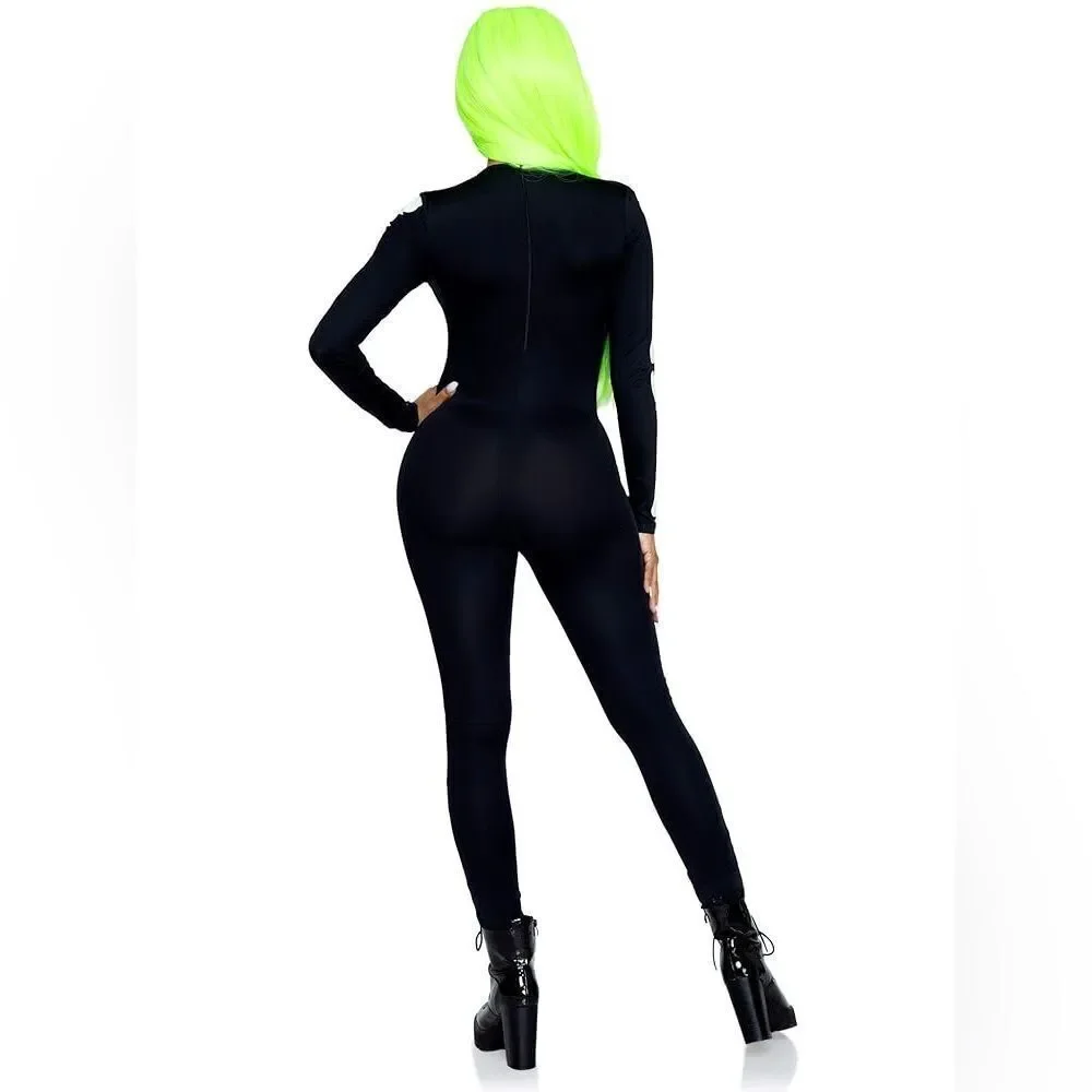 NIB Women's Leg Avenue Halloween Glow In The Dark Skeleton Catsuit Size Small